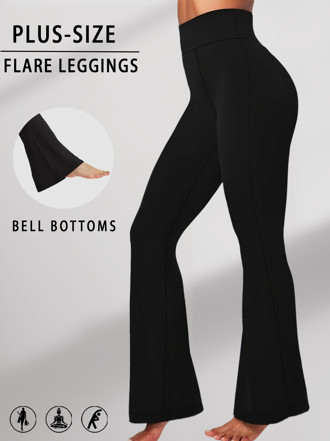 Pilates Yoga Leggings - กางเกงเลกกิ้งขาบานเอวสูงสำหรับผู้หญิงไซส์ใหญ่ เนื้อผ้านุ่มพิเศษ กระชับสัดส่วน เหมาะสำหรับออกกำลังกาย โยคะ ฟิตเนส