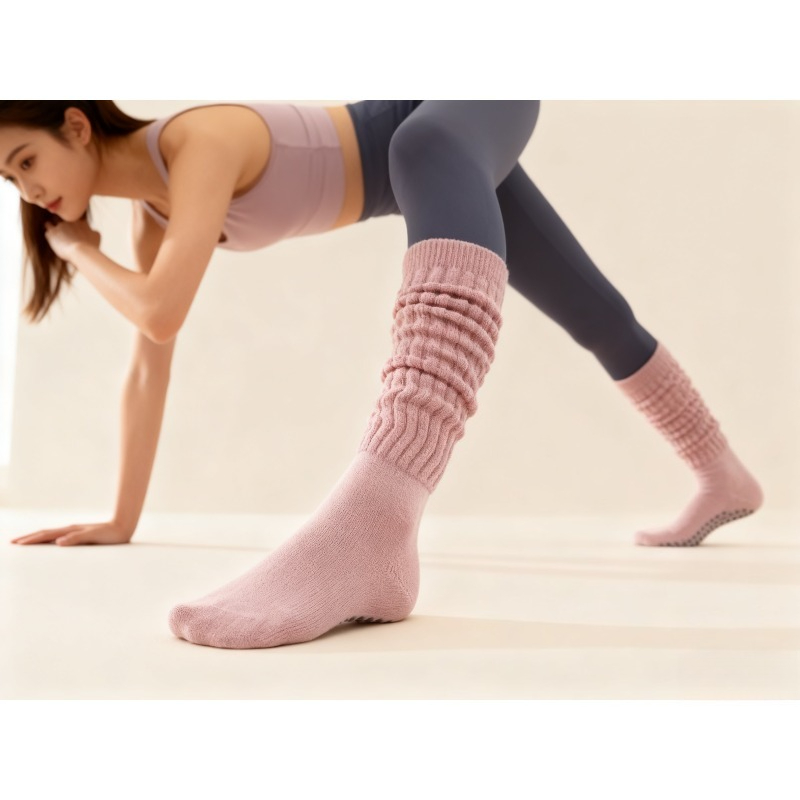 Youtube Yoga Pilates - ถุงเท้าโยคะผ้าฝ้ายกันลื่นสำหรับผู้หญิง แบบยาว ซิลิโคนกันลื่น เหมาะสำหรับออกกำลังกายในร่ม ฤดูหนาว ใส่เล่นโยคะ